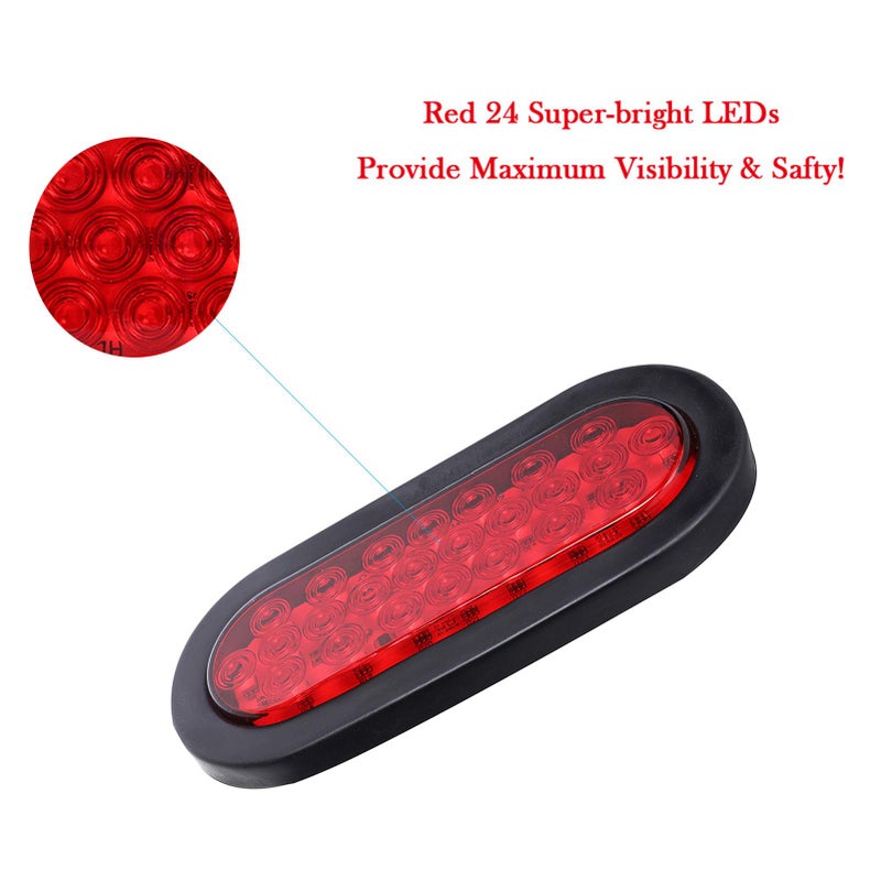 NPAUTO 6" Oval Trailer Tail Lights 24 Red LED Stop Turn Brake Lights Waterproof Flush Mount Tail Lights for RV Truck (2) - Image 2